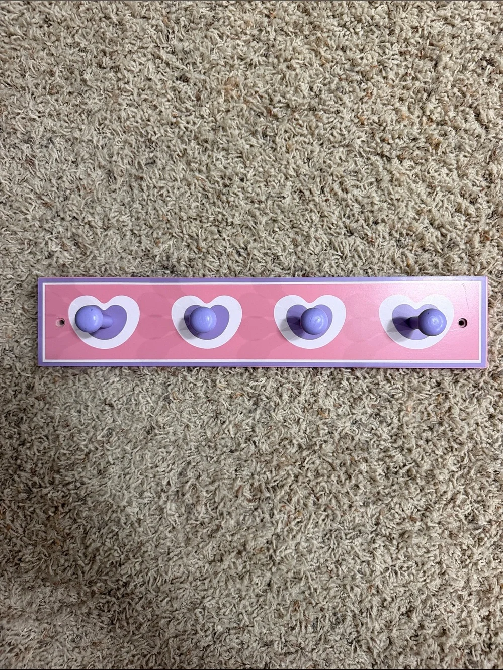 Pink and Lavender Heart Wall Hook Rack - Kids Wall Decor